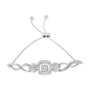 Bids.com .925 Sterling Silver Diamond Cushion Frame Heart-Sides Twist 4â€-10â€ Adjustable Bolo Tennis Bolo Bracelet (I-J Color, I3 Clarity) Bracelets