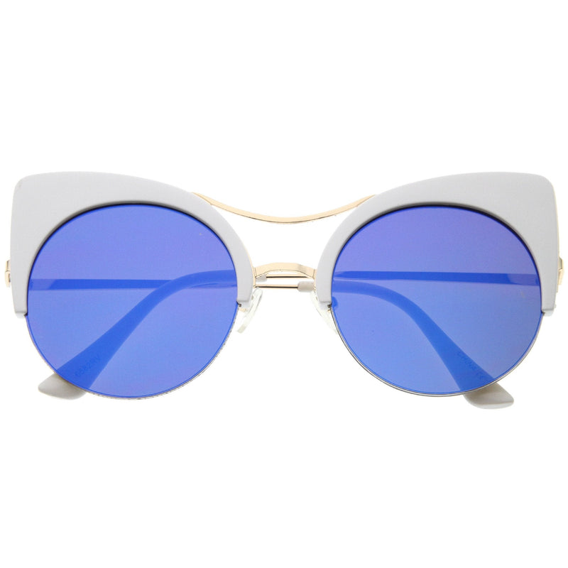 zeroUV Oversize Flat Lens Round Cat Eye Mirror Lens Sunglasses A175 Sunglasses
