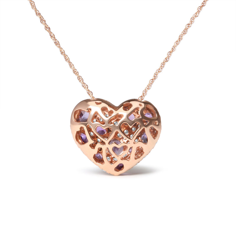 Bids.com 18K Rose Gold 3/4 Cttw Diamond and Purple Amethyst Cluster Heart Shape 18" Pendant Necklace (G-H Color, SI1-SI2 Clarity) Necklaces