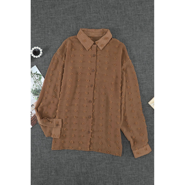 Swiss Dot Button Up Long Sleeve Shirt