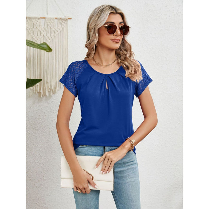 Lace Detail Round Neck Short Sleeve T-Shirt