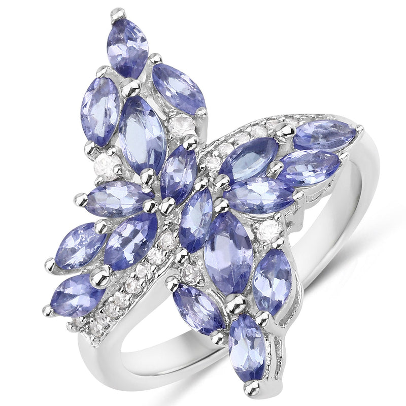 Bids.com 1.73 Carat Genuine Tanzanite and White Zircon .925 Sterling Silver Ring Rings