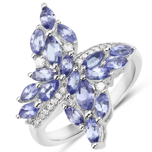 Bids.com 1.73 Carat Genuine Tanzanite and White Zircon .925 Sterling Silver Ring Rings