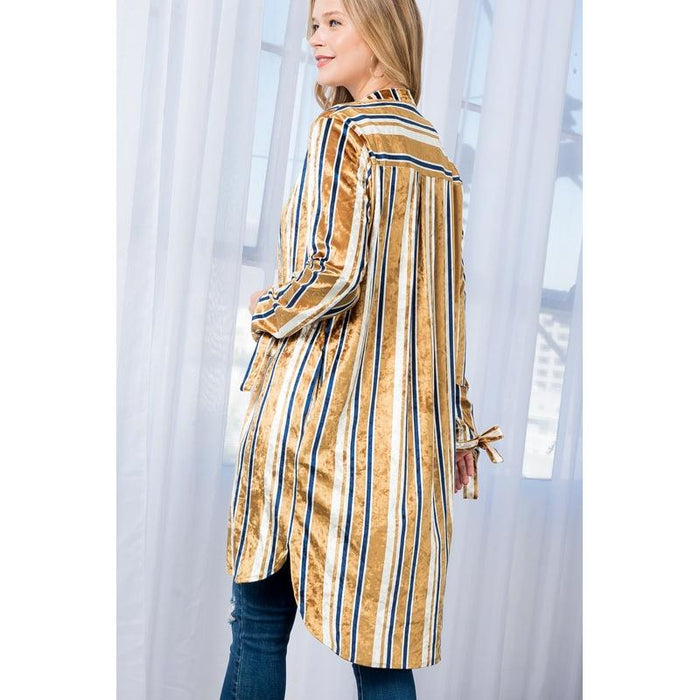 STRIPE VELVET LONG CARDIGAN