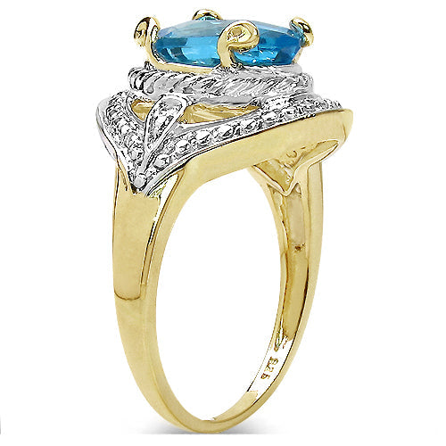 Bids.com 14K Yellow Gold Plated 3.25 Carat Genuine Swiss Blue Topaz .925 Sterling Silver Ring Rings