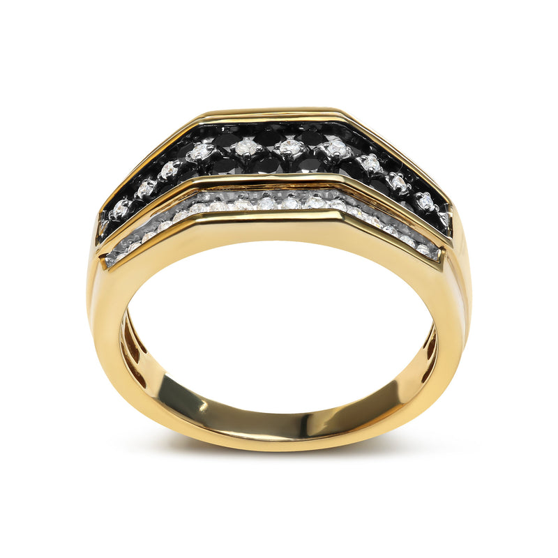 Bids.com Men's 14K Yellow Gold Plated .925 Sterling Silver 1 1/2 Cttw White and Black Treated Diamond Cluster Ring (Black / I-J Color, I2-I3 Clarity) - Size 10 Rings