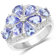 Bids.com 3.24 Carat Genuine Tanzanite and White Topaz .925 Sterling Silver Ring Rings