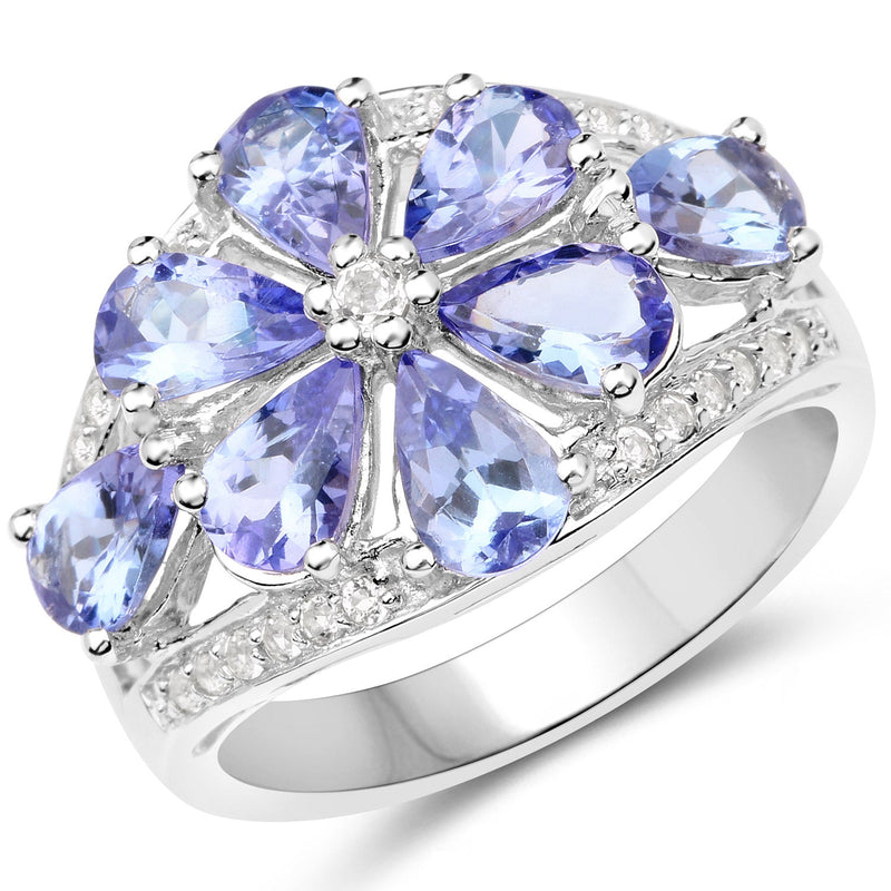 Bids.com 3.24 Carat Genuine Tanzanite and White Topaz .925 Sterling Silver Ring Rings