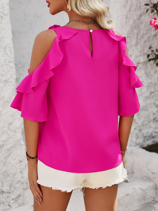 Ruffled Round Neck Half Sleeve Blouse