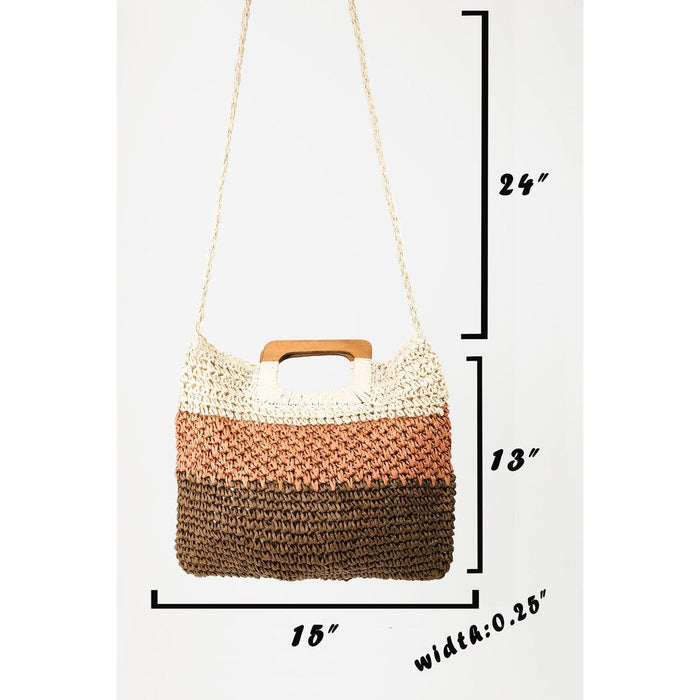 Fame Color Block Double-Use Braided Tote Bag