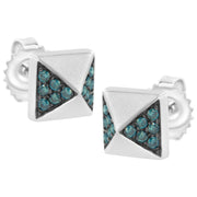 Bids.com 14K White Gold 1/4 Cttw Treated Blue Diamond Pyramid Stud Earring (Blue Color, SI1-SI2 Clarity) Earrings