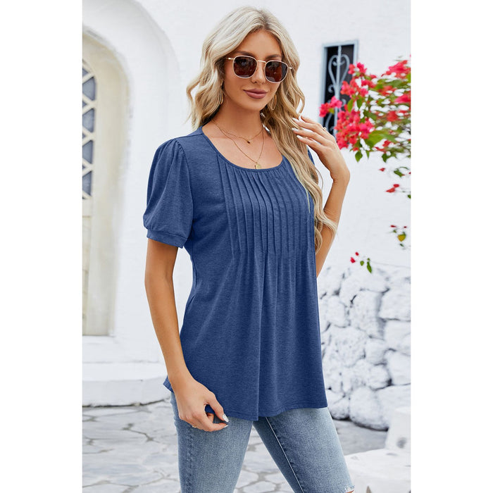 Ruched Scoop Neck Short Sleeve Blouse