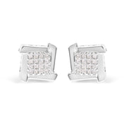 Bids.com 10K White Gold 1/2 Cttw Composite  Princess Diamond Square and Swirl Stud Earrings (I-J Color, I1-I2 Clarity) Earrings
