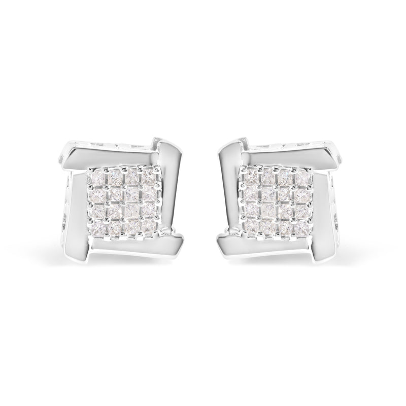 Bids.com 10K White Gold 1/2 Cttw Composite  Princess Diamond Square and Swirl Stud Earrings (I-J Color, I1-I2 Clarity) Earrings