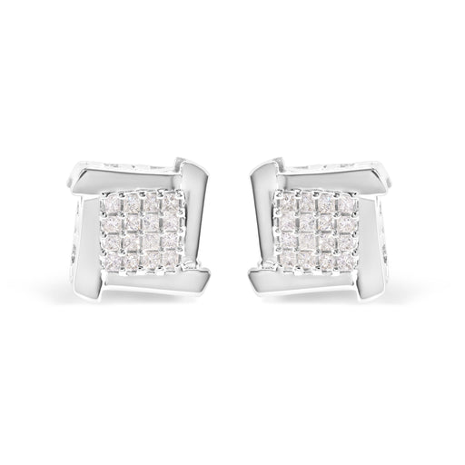 Bids.com 10K White Gold 1/2 Cttw Composite  Princess Diamond Square and Swirl Stud Earrings (I-J Color, I1-I2 Clarity) Earrings