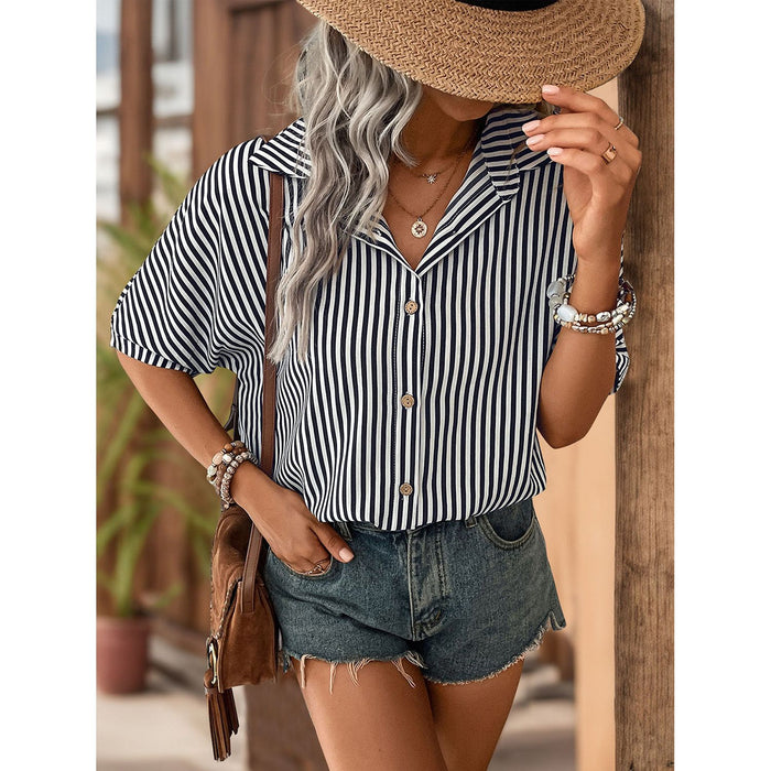 Striped Collared Neck Half Sleeve Shirt