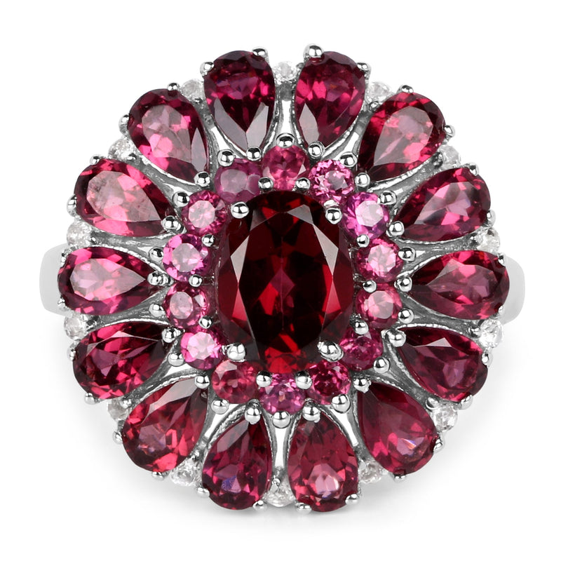 Bids.com 6.19 Carat Genuine Rhodolite and White Topaz .925 Sterling Silver Ring Rings