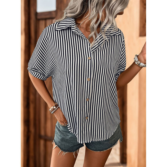 Striped Collared Neck Half Sleeve Shirt