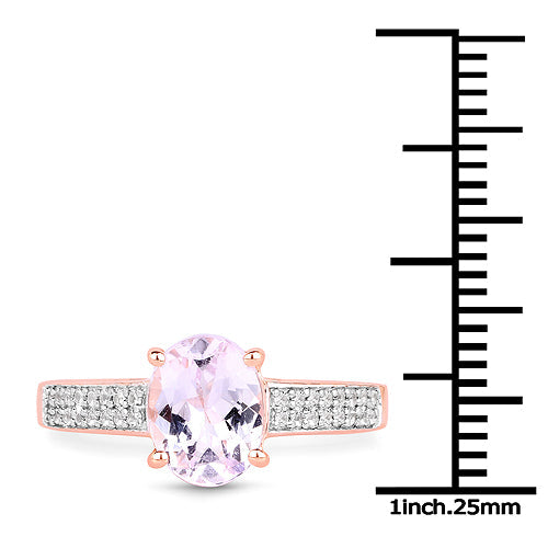 Bids.com 14K Rose Gold Plated 2.91 Carat Genuine Kunzite and White Zircon .925 Sterling Silver Ring Rings