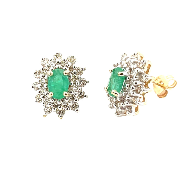 Bids.com 2.06ct Emerald Diamond Earrings 14KT Yellow Gold Earrings