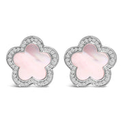 Bids.com 14K White Gold Mother of Pearl and 1/5 Cttw Diamond Halo Star Stud Earrings Earrings
