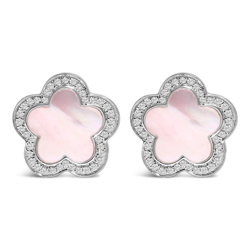 Bids.com 14K White Gold Mother of Pearl and 1/5 Cttw Diamond Halo Star Stud Earrings Earrings