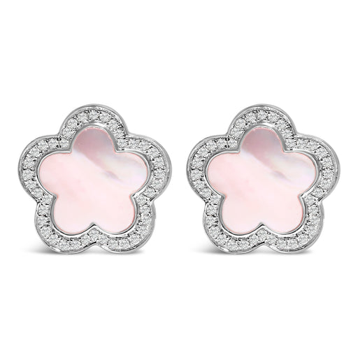 Bids.com 14K White Gold Mother of Pearl and 1/5 Cttw Diamond Halo Star Stud Earrings Earrings