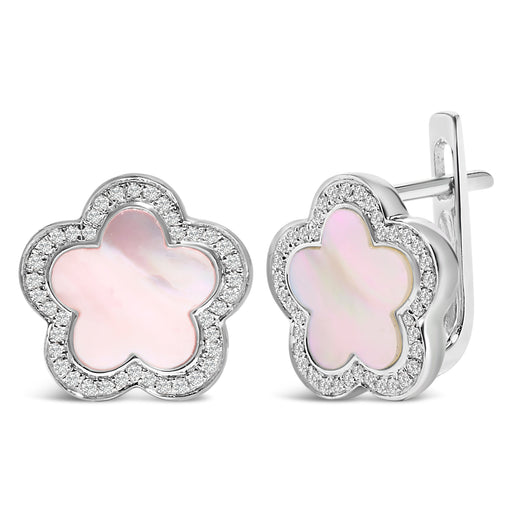 Bids.com 14K White Gold Mother of Pearl and 1/5 Cttw Diamond Halo Star Stud Earrings Earrings
