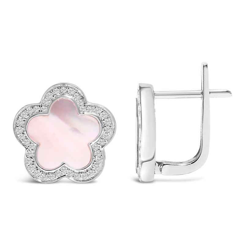Bids.com 14K White Gold Mother of Pearl and 1/5 Cttw Diamond Halo Star Stud Earrings Earrings