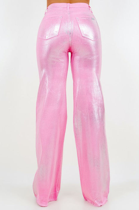 Metallic Wide Leg Jean In Pink - Inseam 32