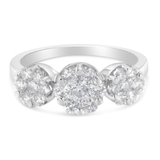 Bids.com 14K White Gold 1-1/4 Cttw Brilliant Cut Diamond Three Round Floral Clusters Engagement or Fashion Ring (H-I Color, SI2-I1 Clarity) - Size 6 Rings