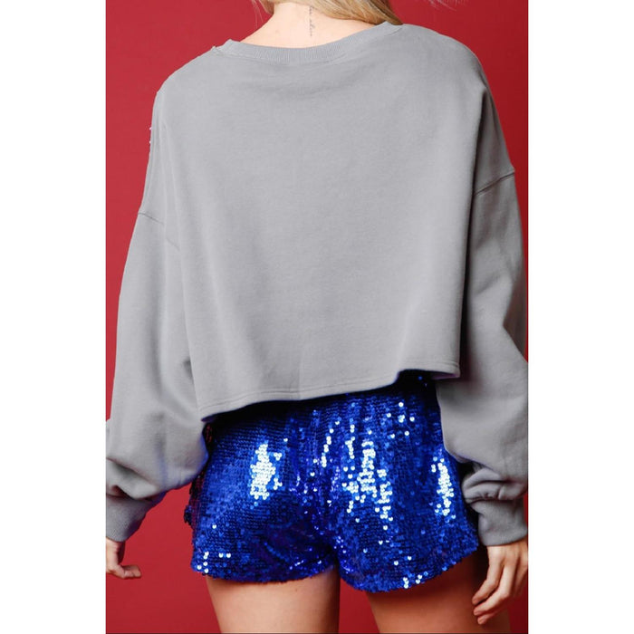 Sequin Round Neck Dropped Shoulder Sweatshirt