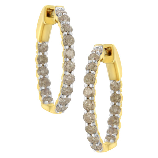 Bids.com 10K Yellow Gold Plated Sterling Silver Diamond Hoop Earrings (2 cttw, K-L Color, I2-I3 Clarity) Earrings