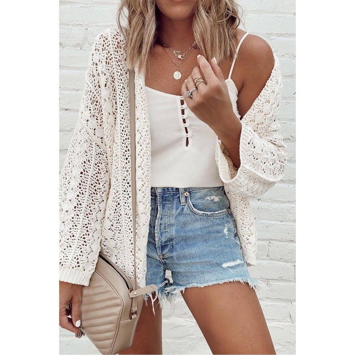 Openwork Open Front Dropped Shoulder Cardigan