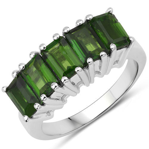 Bids.com 3.25 Carat Genuine Chrome Diopside .925 Sterling Silver Ring Rings