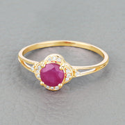 Bids.com 0.59 Carat Genuine Ruby and White Diamond 14K Yellow Gold Ring Rings