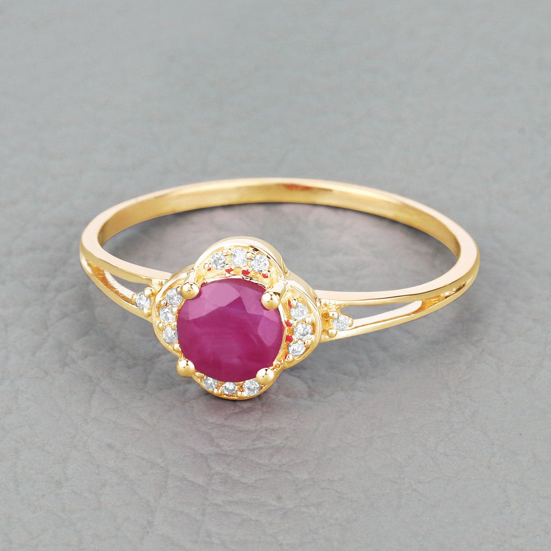 Bids.com 0.59 Carat Genuine Ruby and White Diamond 14K Yellow Gold Ring Rings