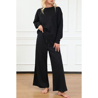 Double Take | Textured Long Sleeve Top and Drawstring Pants Set