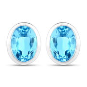 Bids.com 4.00 Carat Genuine Swiss Blue Topaz .925 Sterling Silver Earrings Earrings