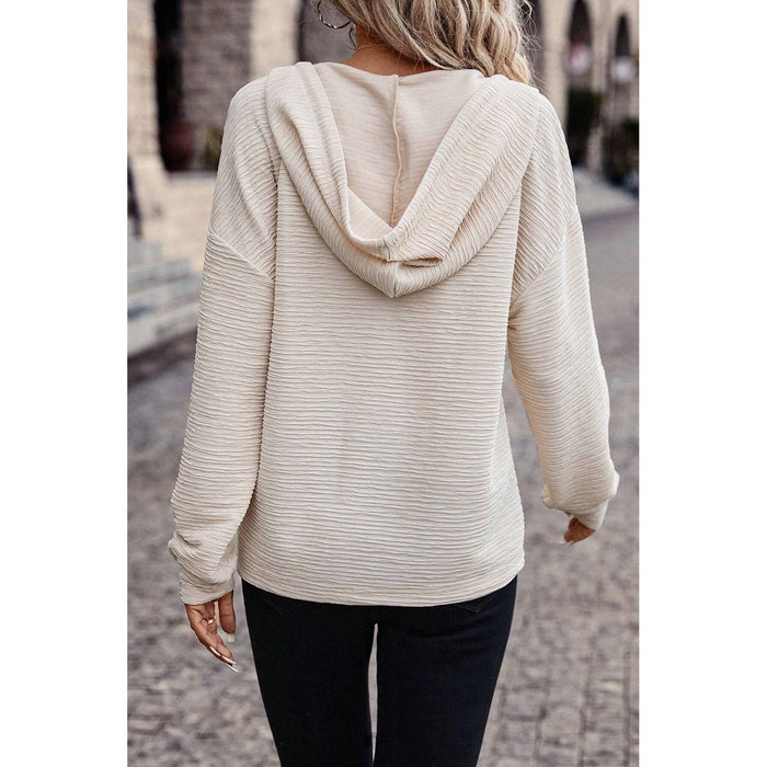 Drawstring Half Button Dropped Shoulder Hoodie