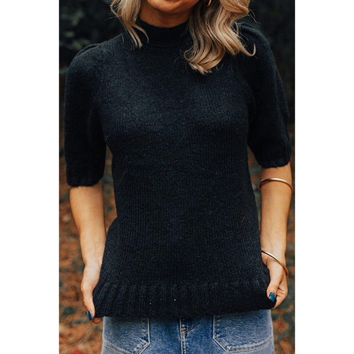 Tied Mock Neck Short Sleeve Sweater