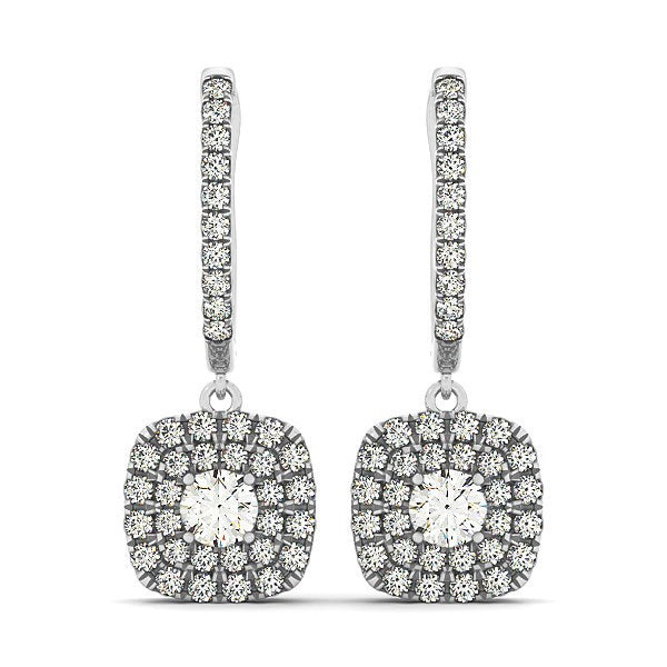Bids.com 14k White Gold Double Halo Cushion Outer Shaped Diamond  Earrings (3/4 cttw) Earrings