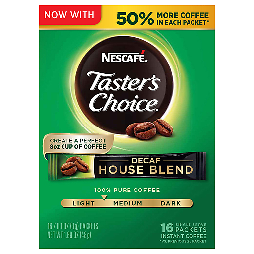Tasters Choice Tasters Choice Nescafe Coffee, Instant, Light Roast, House Blend, Decaf, Single Serve Packets Coffee Sea Green