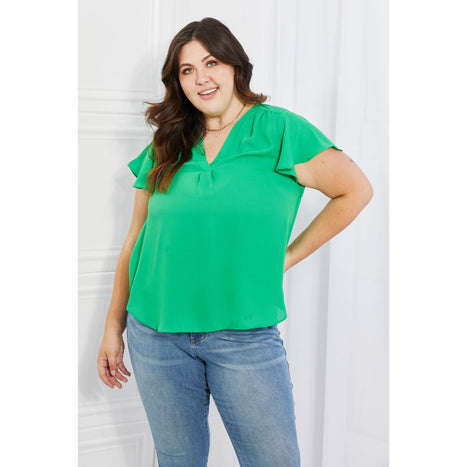 Sew In Love Just For You Short Ruffled sleeve length Top in Green