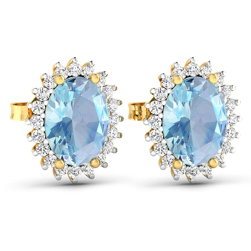 Bids.com 2.36 Carat Genuine Aquamarine and White Diamond 14K Yellow Gold Earrings Earrings