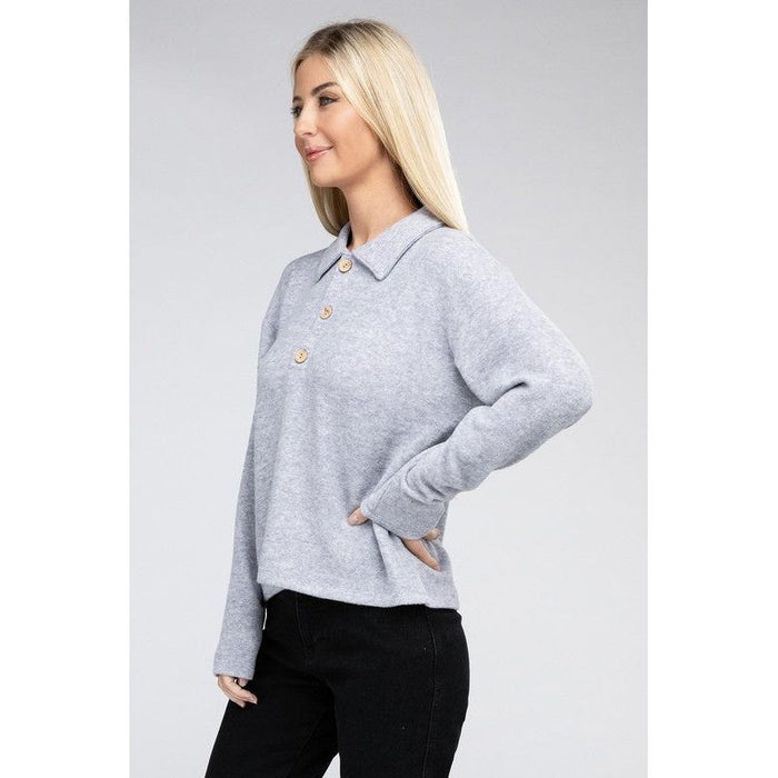 Brushed Melange Hacci Collared Sweater