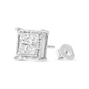 Bids.com 14K White Gold 1 1/2 Cttw Invisible Set Princess-Cut Diamond Contemporary Wavy Quad Stud Earrings (I-J Color, I1-I2 Clarity) Earrings