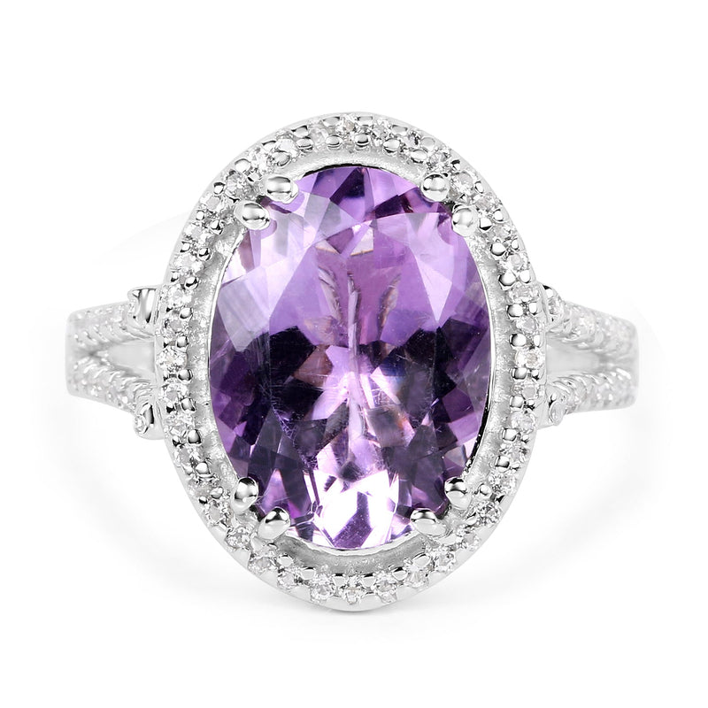 Bids.com 5.55 Carat Genuine Amethyst & White Topaz .925 Sterling Silver Ring Rings