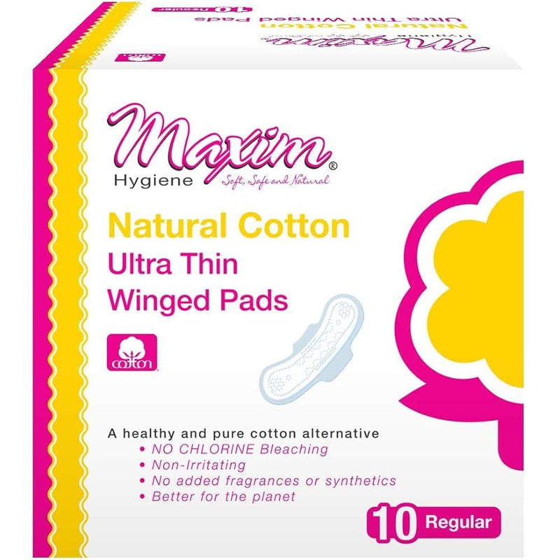 Maxim Maxim Organic Cotton Super Pads Ultra Thin with Wings 12 Packs of 10 Feminine Pads & Protectors