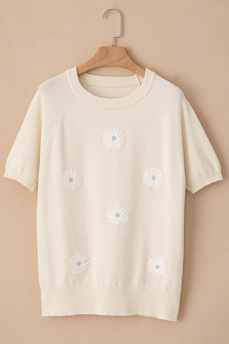 Flower Pattern Short Sleeve Knitted Top